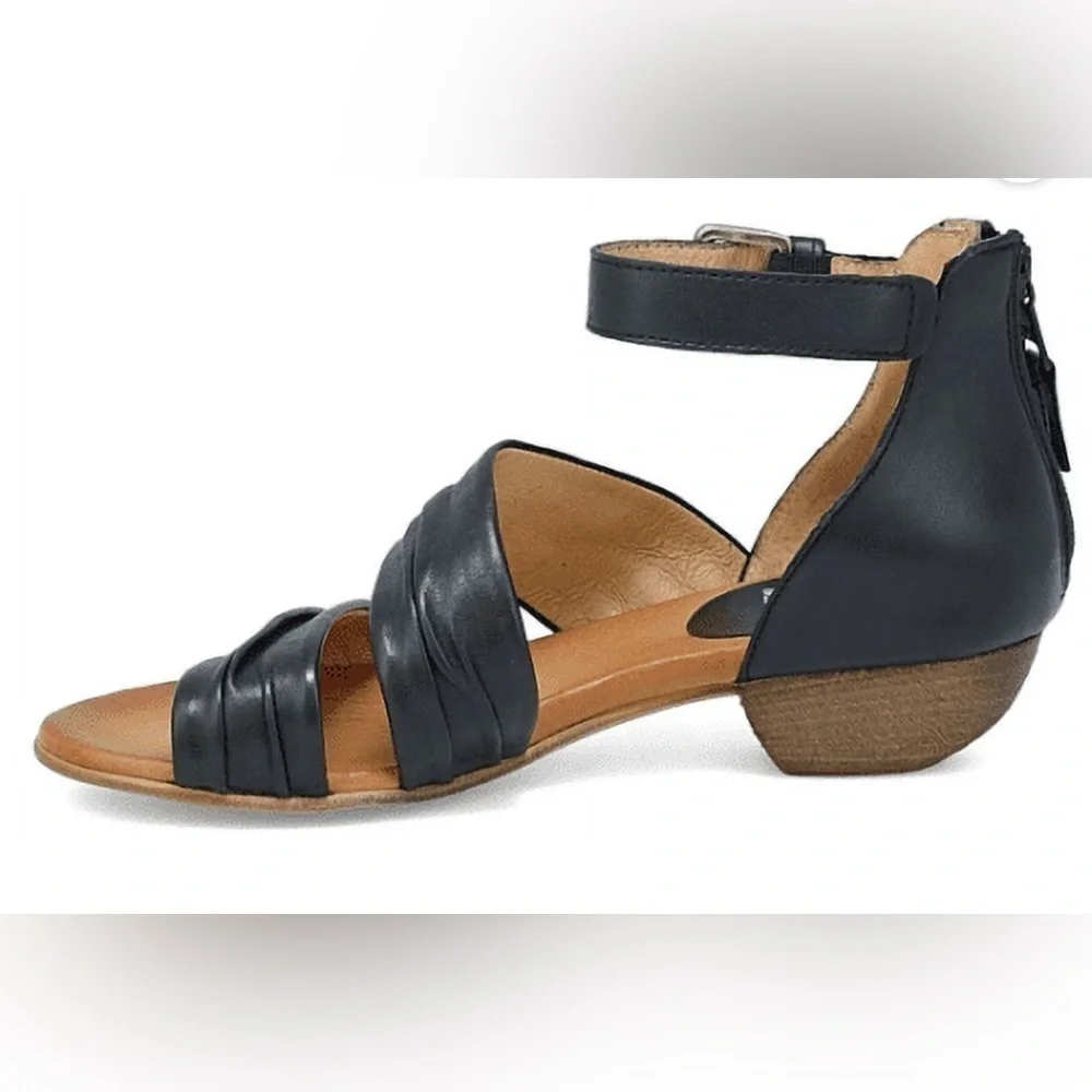 Miz Mooz Cassie Black Bovine Leather Wide Width  Ruche Strap Heeled Sandals EU38 - Picture 11 of 11